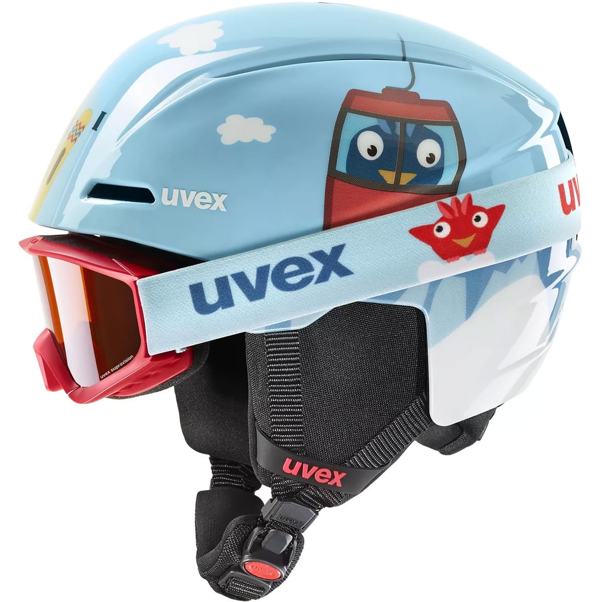 uvex Viti Set, Casco e Maschera da Sci Unisex Bambino, Light Blue Birdy, 51-55 cm