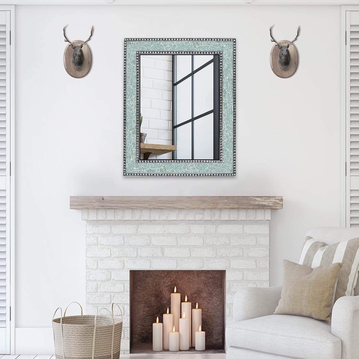 Mint Green Crackled Glass Decorative Wall Mirror - 30X24 Mosaic Glass Wall Mirror, Vanity Mirror, Glamorous (Mint Green)