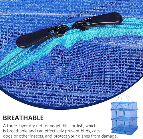 Miniatura 4 de BESPORTBLE Red de malla colgante de 3 capas para secar, secadora de malla plegable con cremallera para brotes, frutas, flores, verduras, pescado,