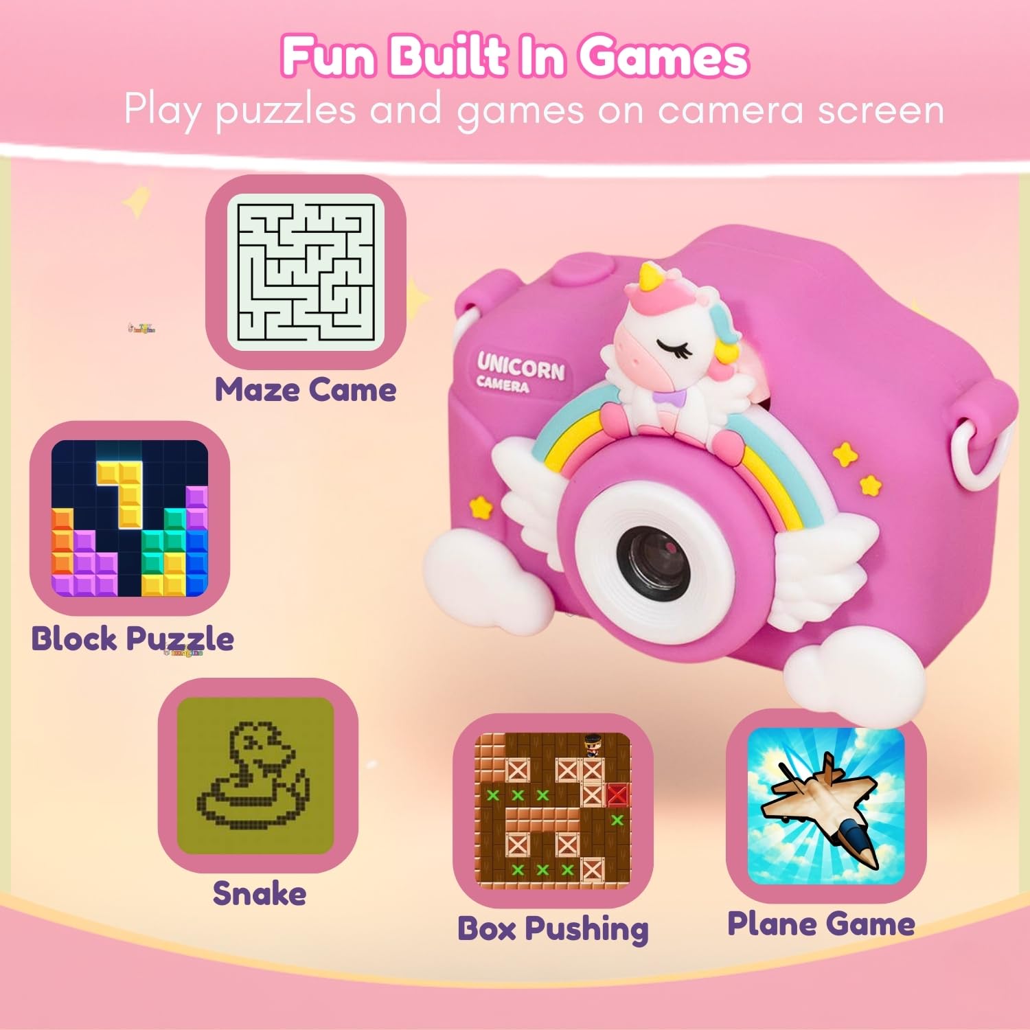 Toy Imagine Kids Digital Camera 4.8 MP Photos & 1080p Video 2" Screen, USB Rechargeable & Portable Fun Mini Toy Camera for Boys & Girls Age 3โ10 Educational Birthday Gift (Unicorn)SD Card Not Included 1