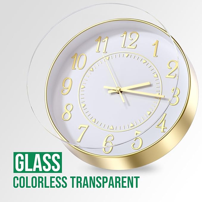 Reloj de Pared Moderno Analógico Silencioso 12 pulgadas Blanco-Dorado miniatura 5