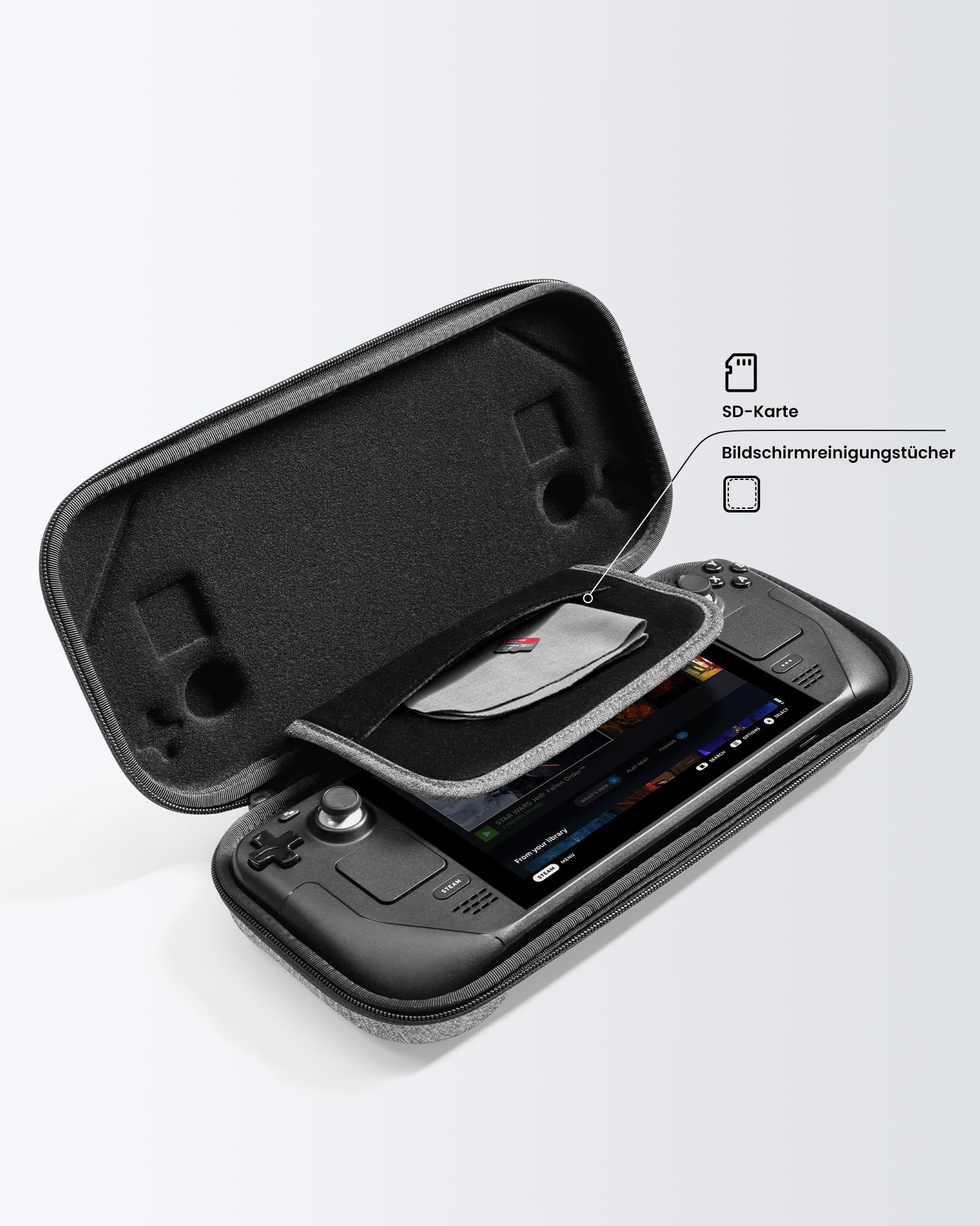 tomtoc Slim Tasche Kompatibel mit Steam Deck / Steam Deck OLED, Rundumschutz Case Hülle für Reise, Ultradünn Tragetasche Hartschale Schutzhülle für Konsole, Stoßfest, Grau