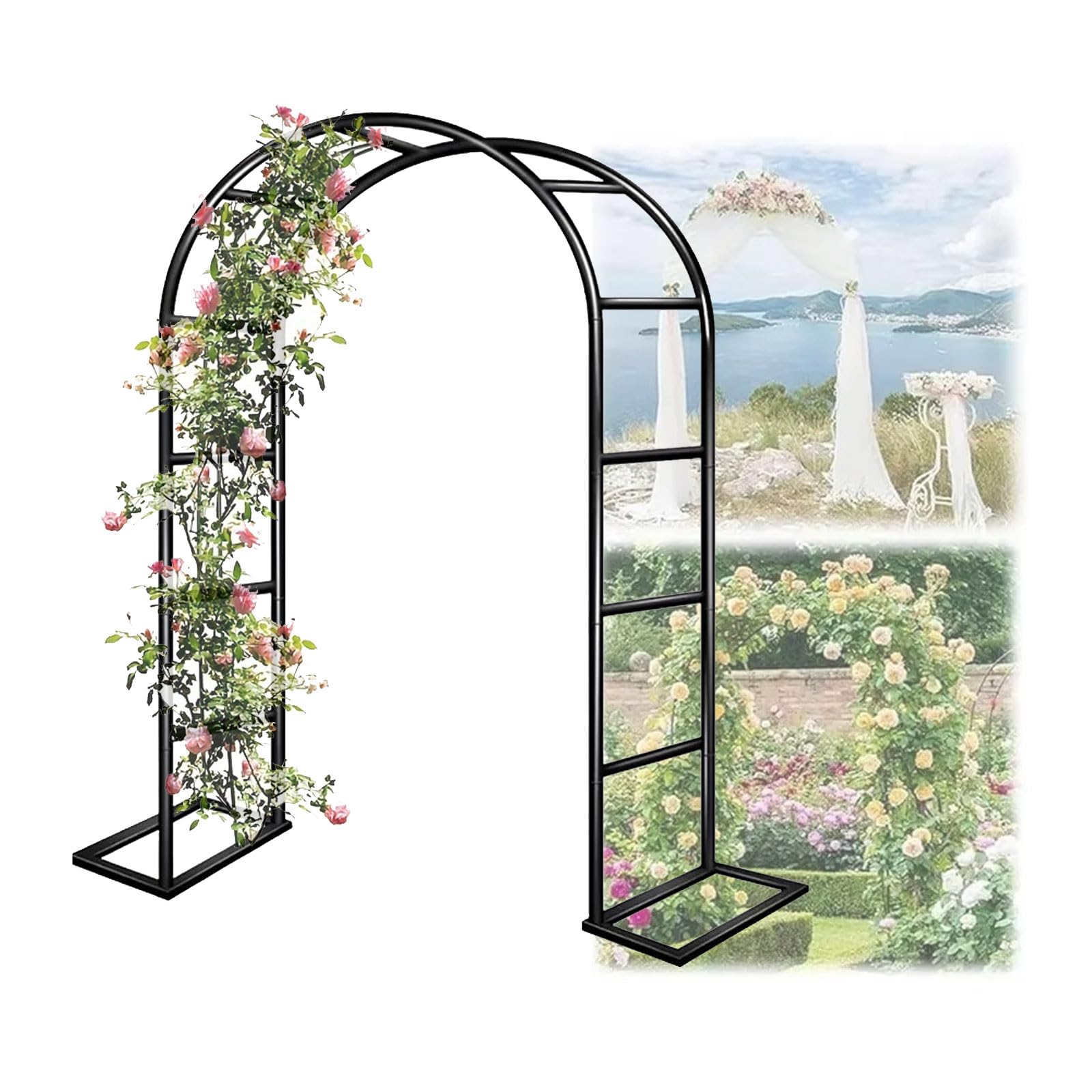 Gartentorbogen aus Metall für Pflanzen, unterstützt starker und stilvoller Gartenbogen zum Klettern von Rosen und Pflanzen, verschönern Sie Ihre Gartendekoration (Schwarz, 1,2 x 2,2 m)