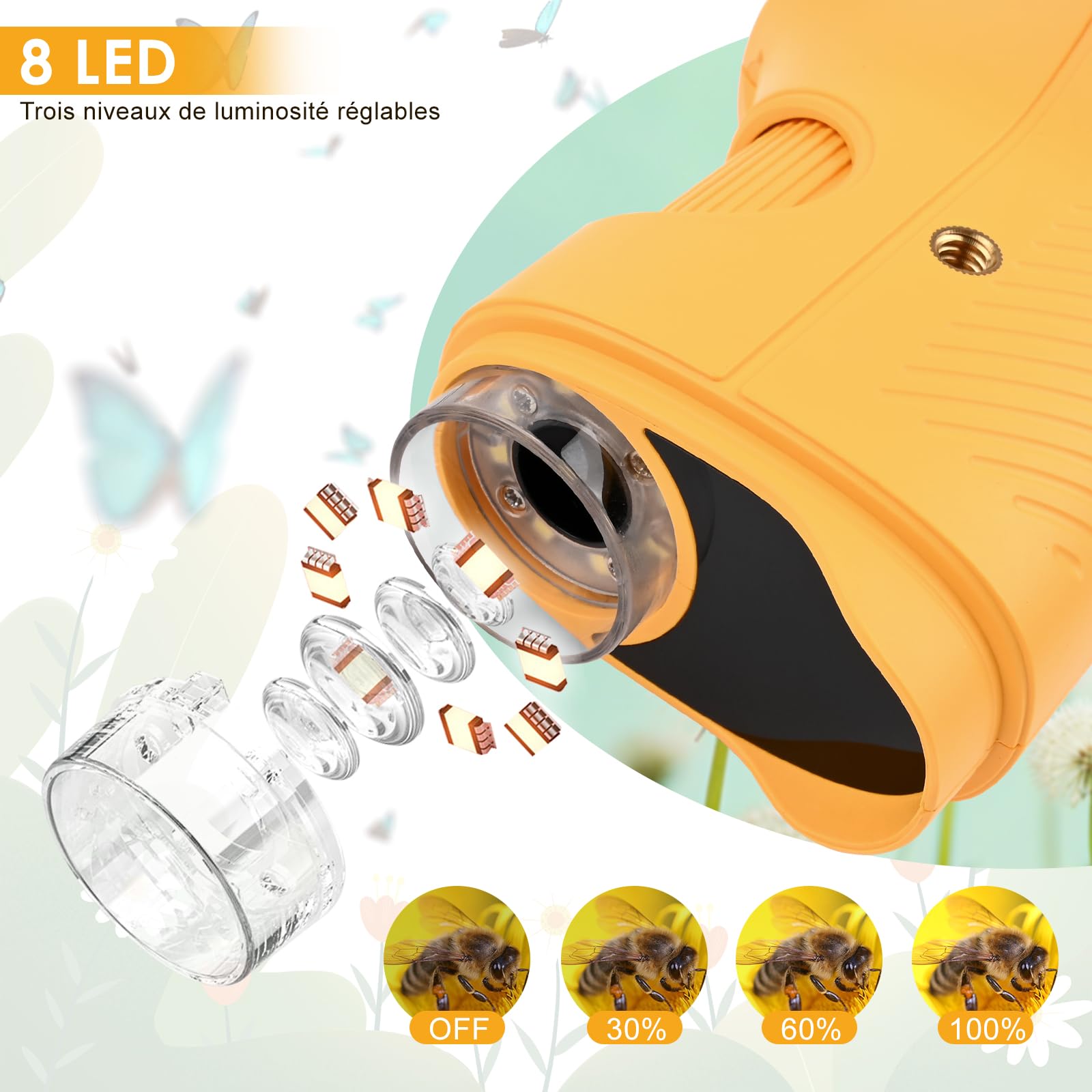 1000X Microscope Enfant,Microscope NuméRique pour 2.4" IPS Pouces & 8 LED Lumiere,Rechargeable,pour 4-12 Ans - Orange