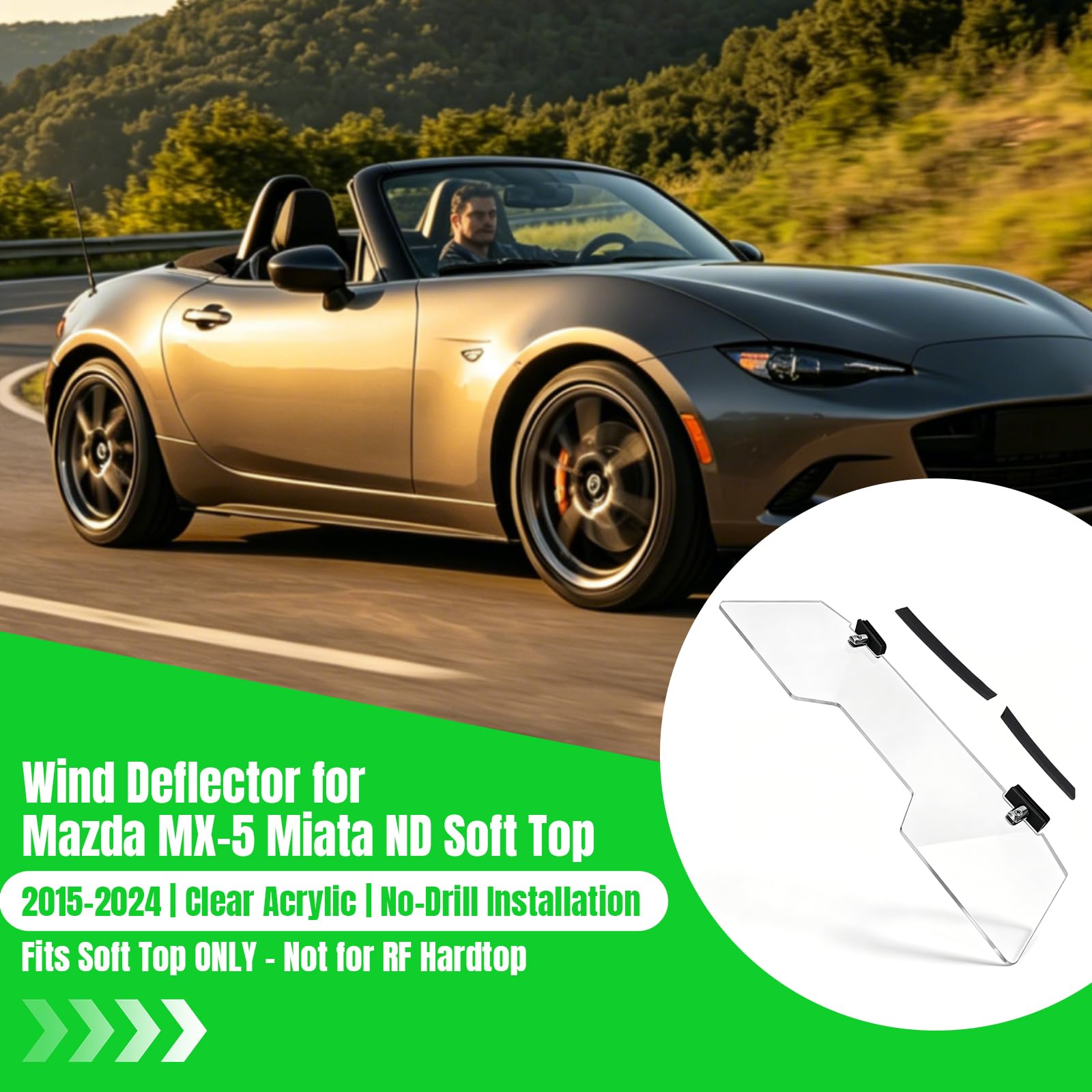 Déflecteur d'air pour Mazda MX-5 Miata ND 2015-2024 avec toit souple, panneau transparent de rechange en acrylique sans perçage