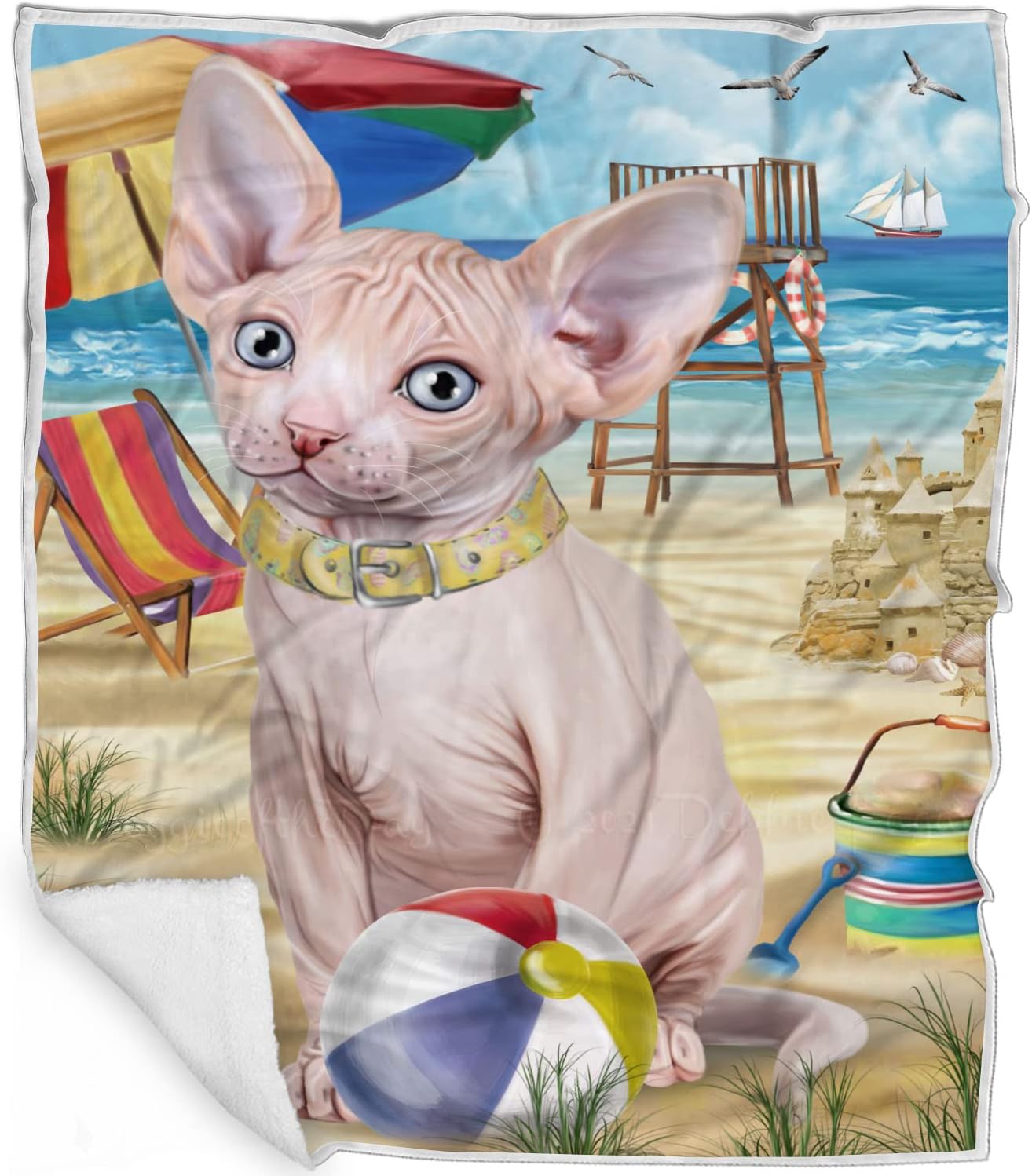 Pet Friendly Beach Sphynx Cat Blanket - Lightweight Super Soft Cozy and Durable Bed Blanket - Animal Theme Fuzzy Blanket for Sofa Bed Couch BLNKT56926 (50x60 Woven)