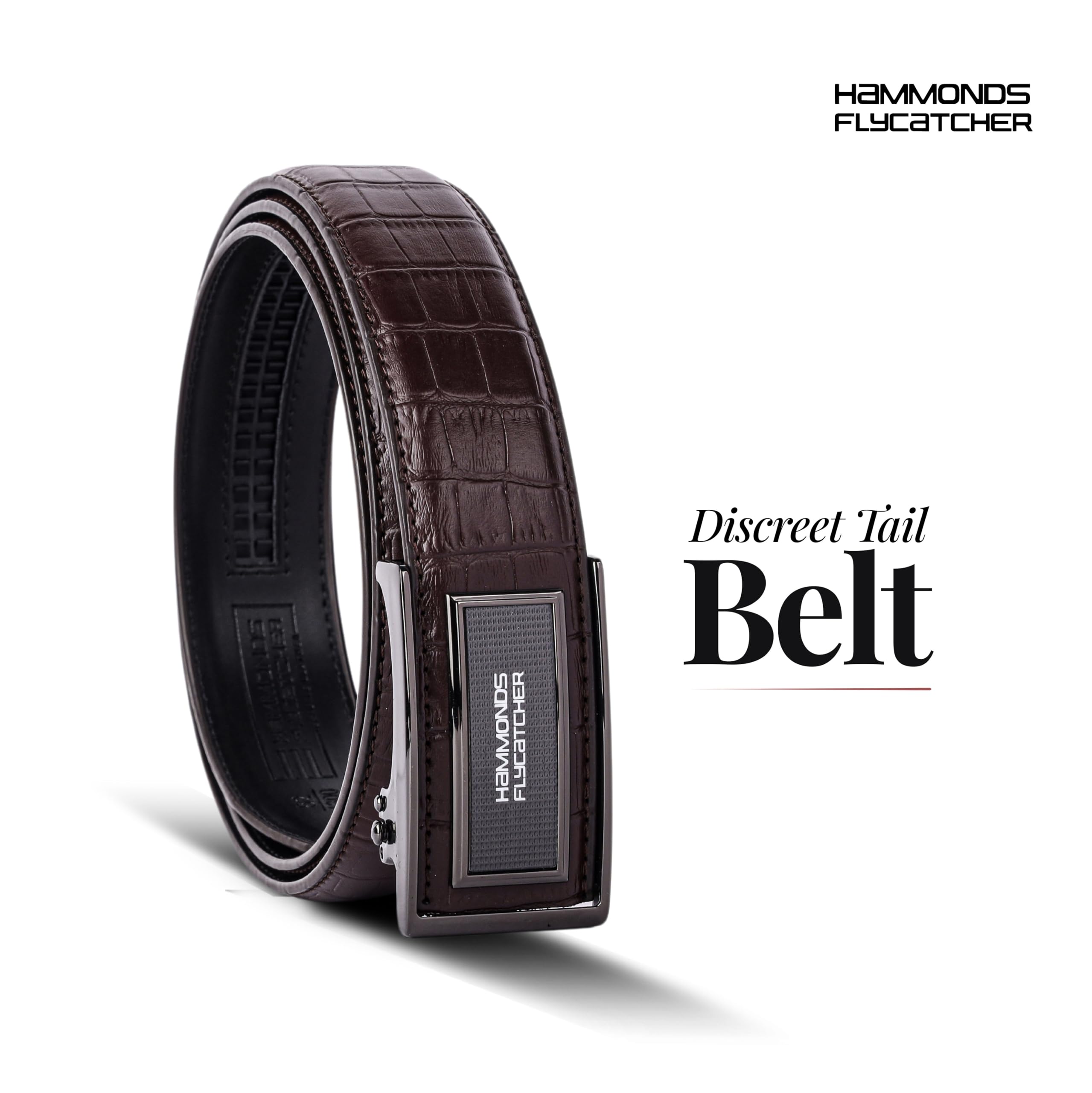 HAMMONDS FLYCATCHER Genuine Leather Belt for Men, Premium Leather Belt with Auto Lock mechanism, Mens Belt Leather Branded with Slide Lock, Stylish Hidden Tail Design for Everyday Wear - Croc Brown - Image 2 thumbnail