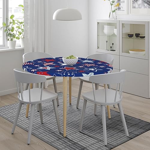Miniatura 6 de Mantel redondo con estrellas patrióticas americanas, ajustable, elástico, impermeable, lavable, para decoración de mesa, para interiores y