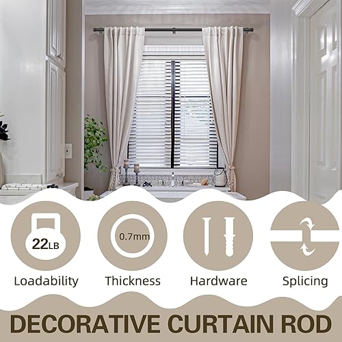 Miniatura 2 de Barras de cortina de 58 pulgadas de diámetro con soportes, empalme de bronce de acero inoxidable resistente, juego de cortineros de 30 a 45