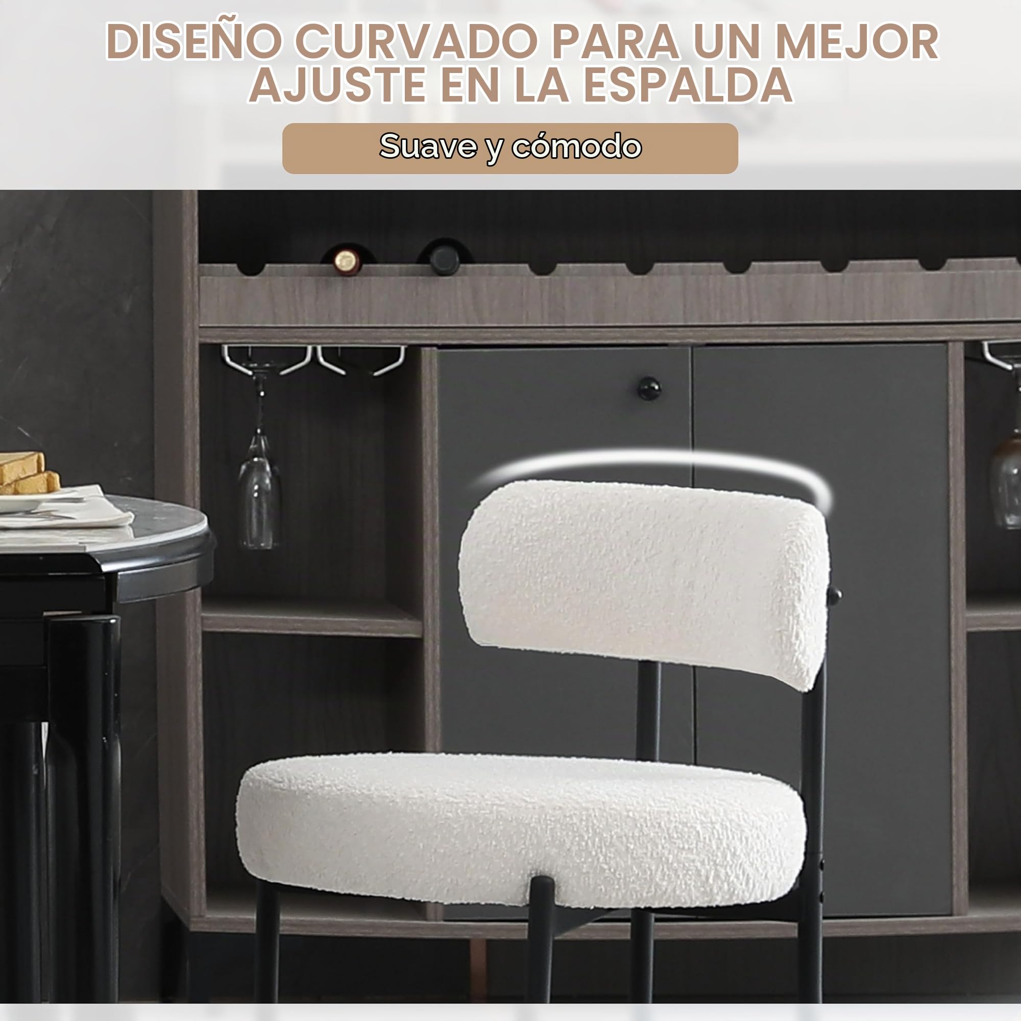 Pack de 6 Sillas de Comedor, Sillas de Cocina Modernas tapizadas para Sala de Estar, Sillas Estilo Nordico Aptas para Comedor, Cocina, Blanco