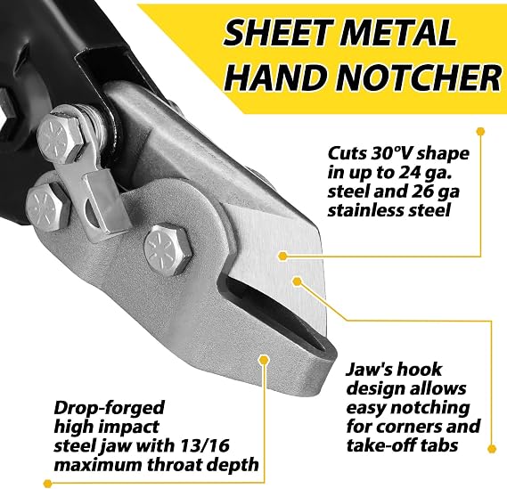 Sheet Metal Hand Notcher Sheet Metal V Notcher Tools Cuts 30 Degree V Notch Ductwork Notching Tool Tubing HVAC Tool for Ductwork Vinyl Siding and Seam Roofing