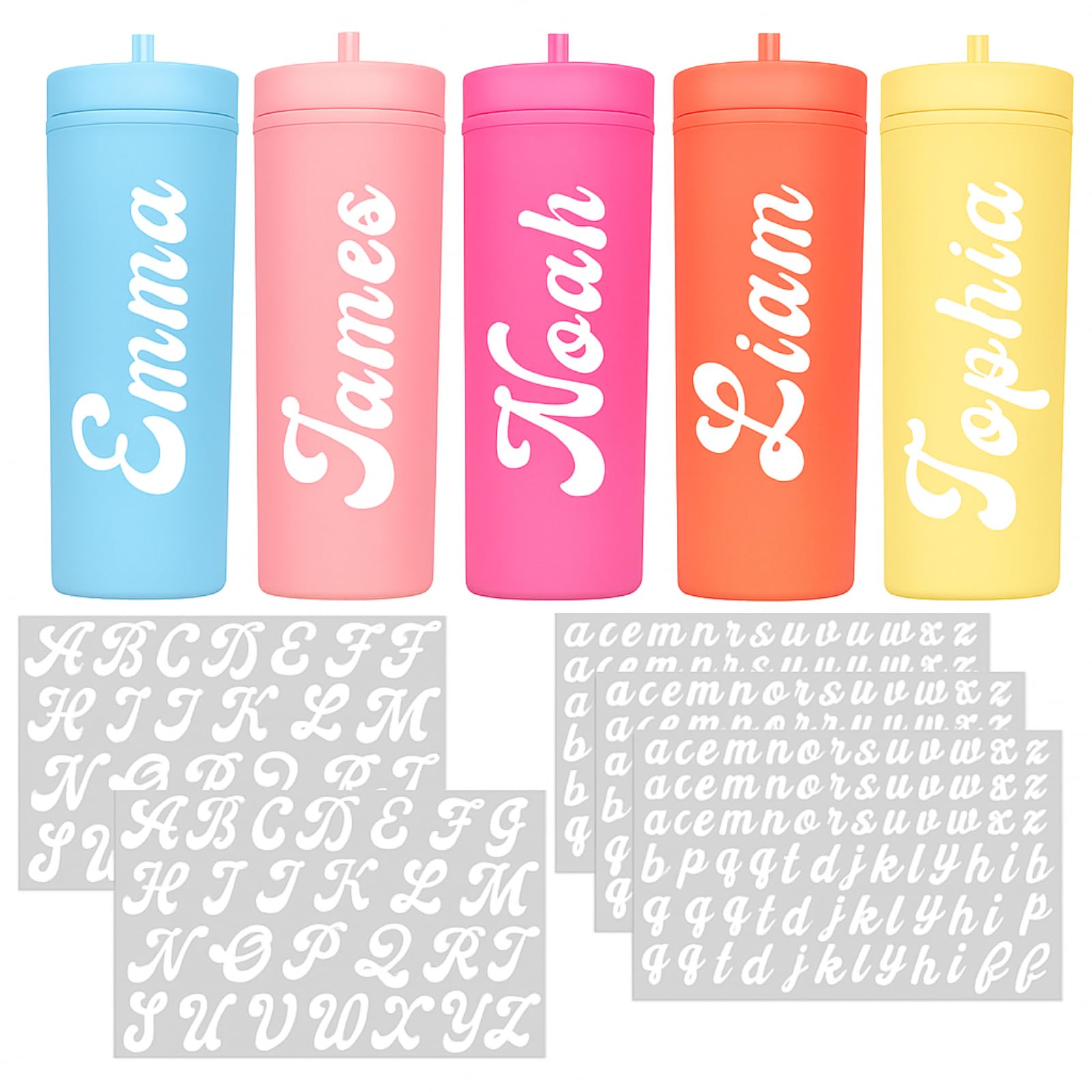 Gilprop 6 Sheets Name Decals for Tumblers Waterproof Vinyl Stickers for Water Bottles UV Dtf Cup Wrap Letters Custom Vinyl Stickers for 14-40 oz