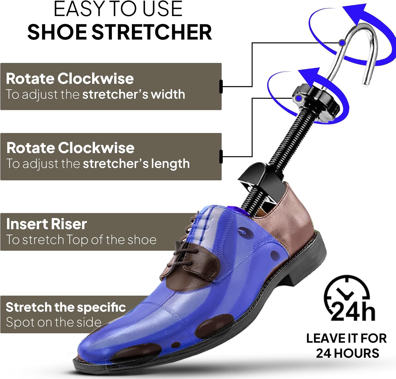 HOUNDSBAY Plastic & Wooden Shoe Stretchers - Adjustable Shoe Widener Expander for Men and Women