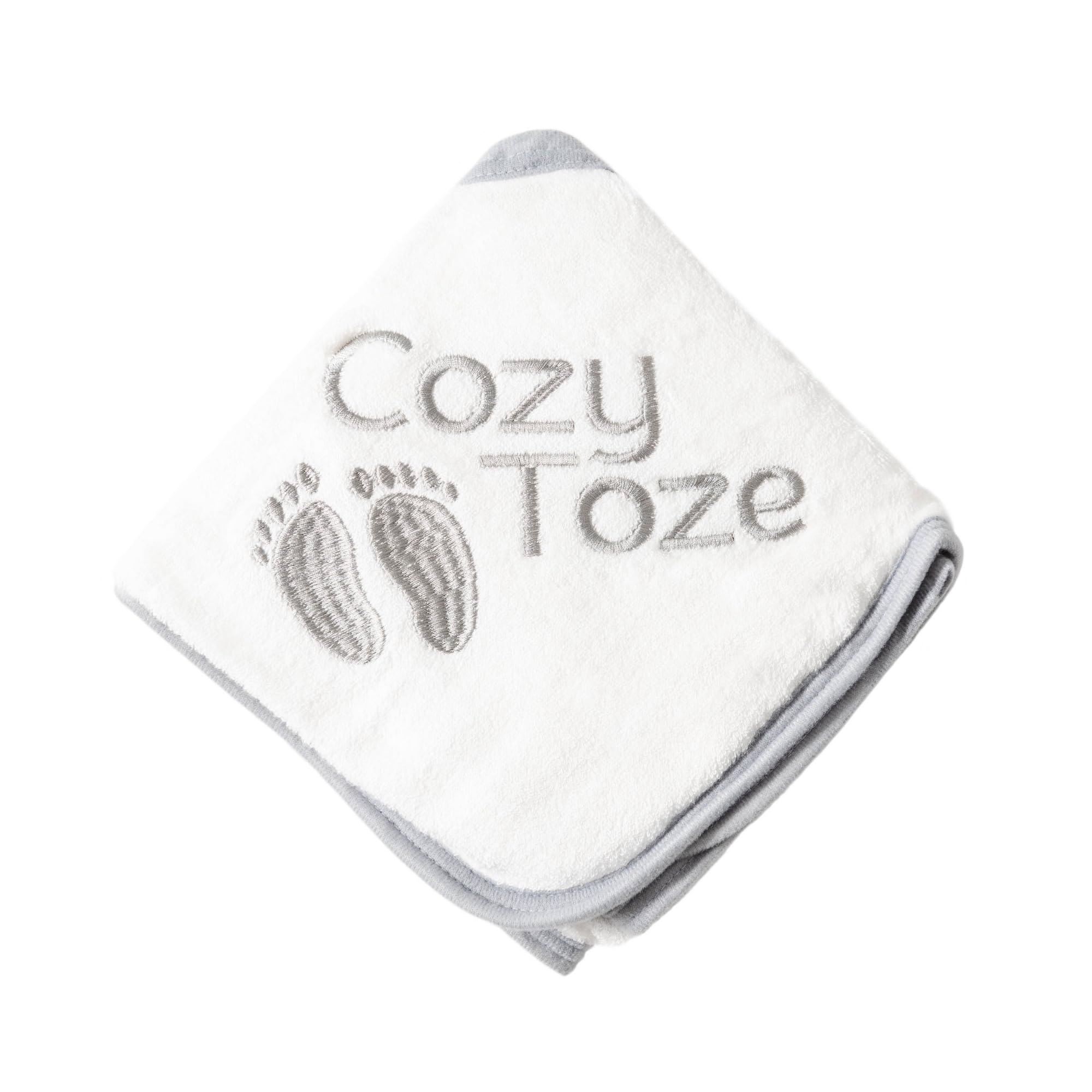 CozyToze Hooded Infant/Baby Bath Towel, Organic Bamboo, Grey/White