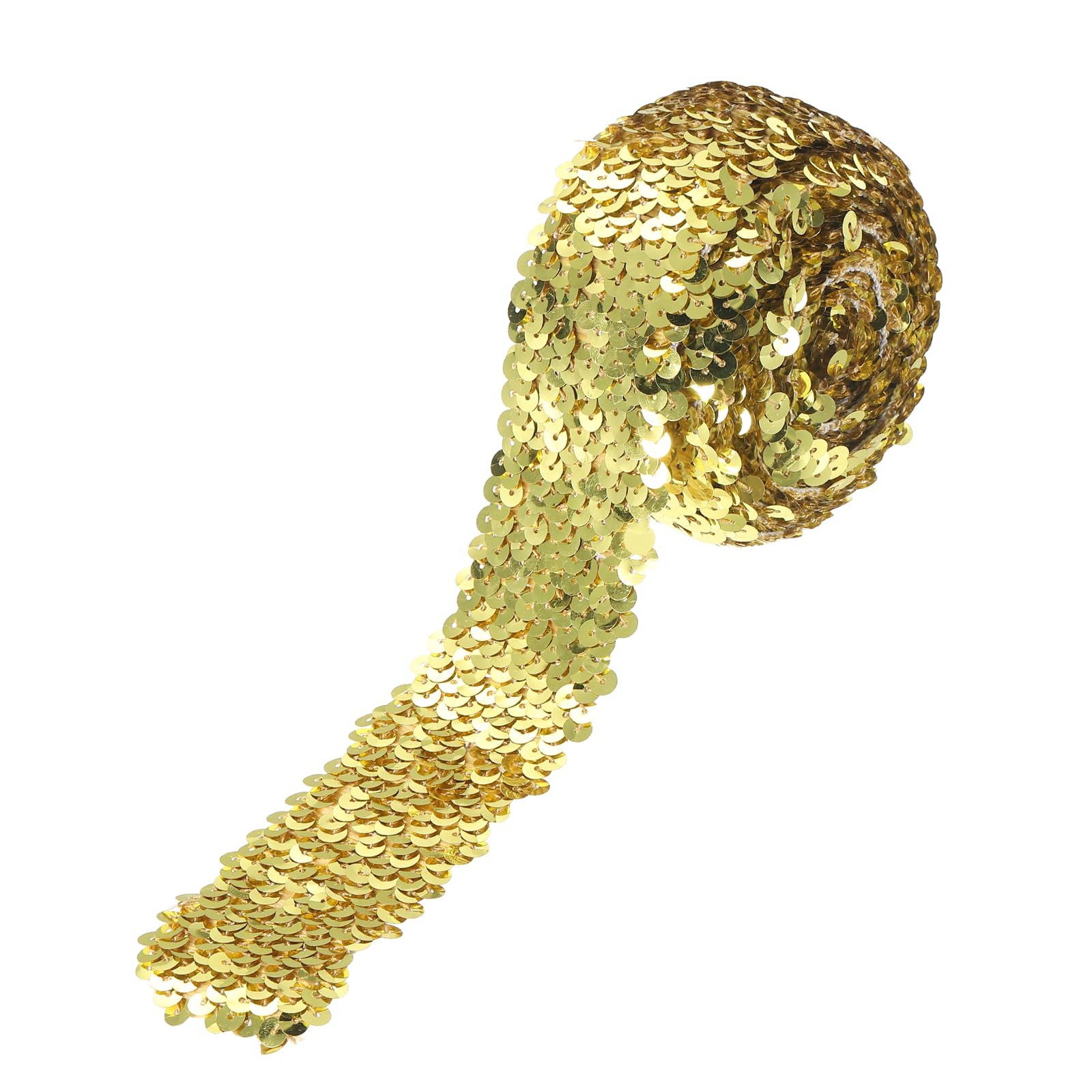 sourcing map 3.5 Yards 2 Inch Elastic Sequins Trim 5 Row Flat Sequin Strip Paillette Sequins Fabric Ribbon for Crafts DIY Sequin Fringe Sewing Gold