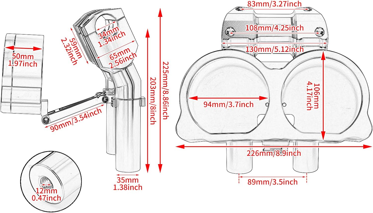 Handlebar Risers with Speedometer Instrument Panel Motorcycle 8 inches Handle Bar Riser Extension with Gauge Bezel Kit Fit for Harley Road Glide Models 2015-2023 (Black)