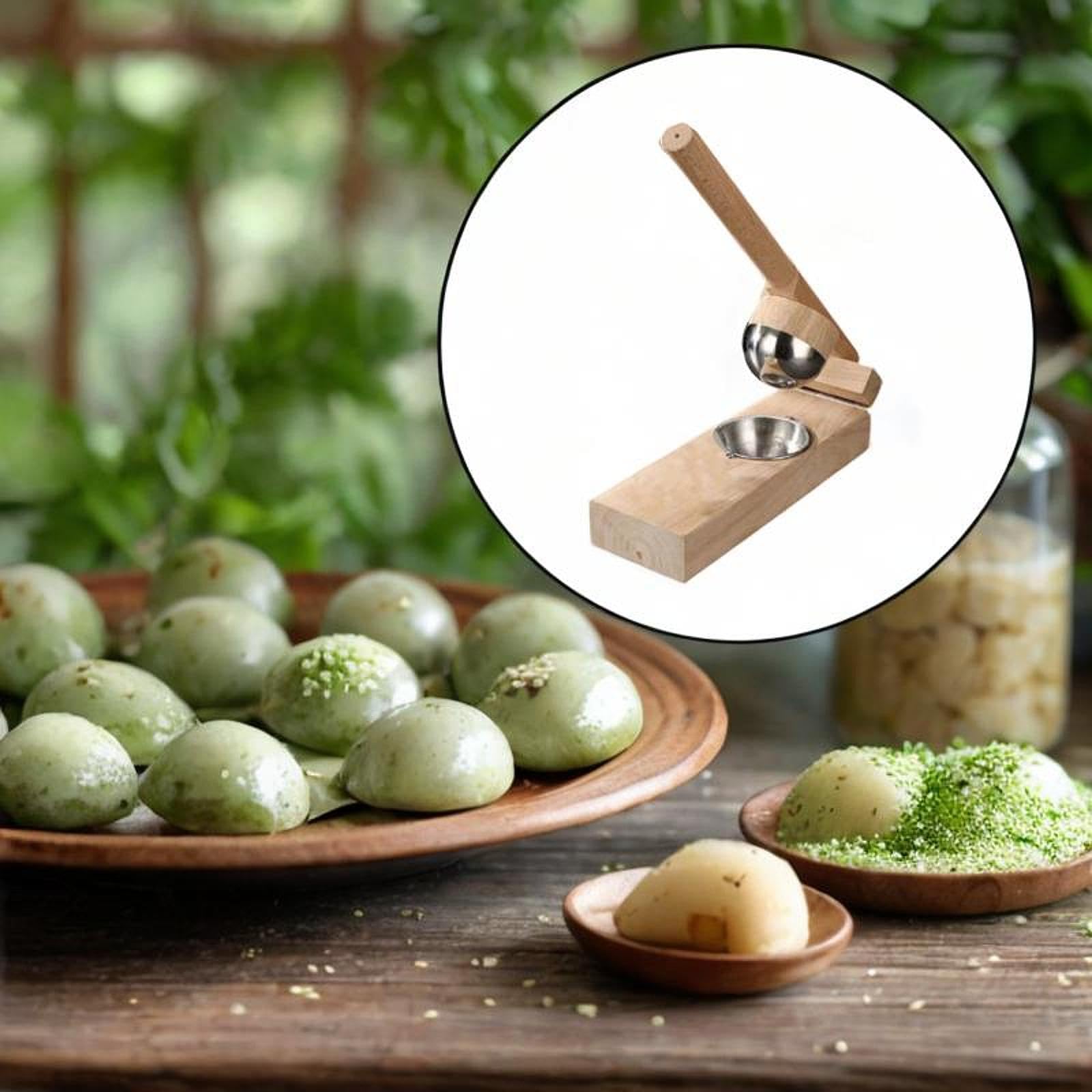 Mochi Maker Teigpresse aus Gummibaumholz Qingming Frucht Presse Dumpling Skin Werkzeug mit Sicherem Griff für Küche Restaurant Laden, Gummiholz ​​8cm