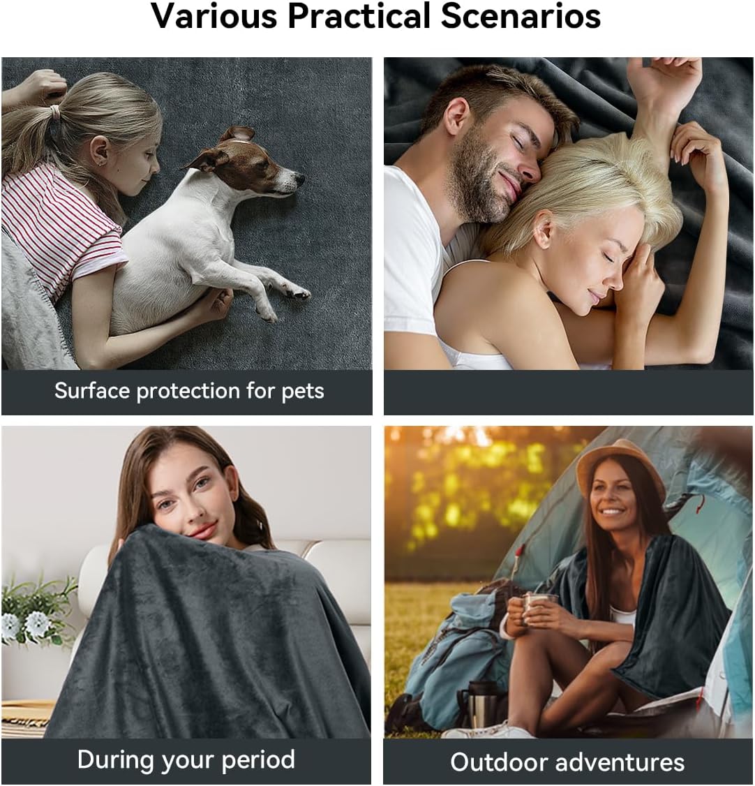 Waterproof Blanket for Bed - Blanket with Waterproof & Stain Proof, Splash Resistant, Machine-Washable Flannel is Soft and Comfortable, Suitable for Bed(80"x90", Silver Gray/Dark Gray)