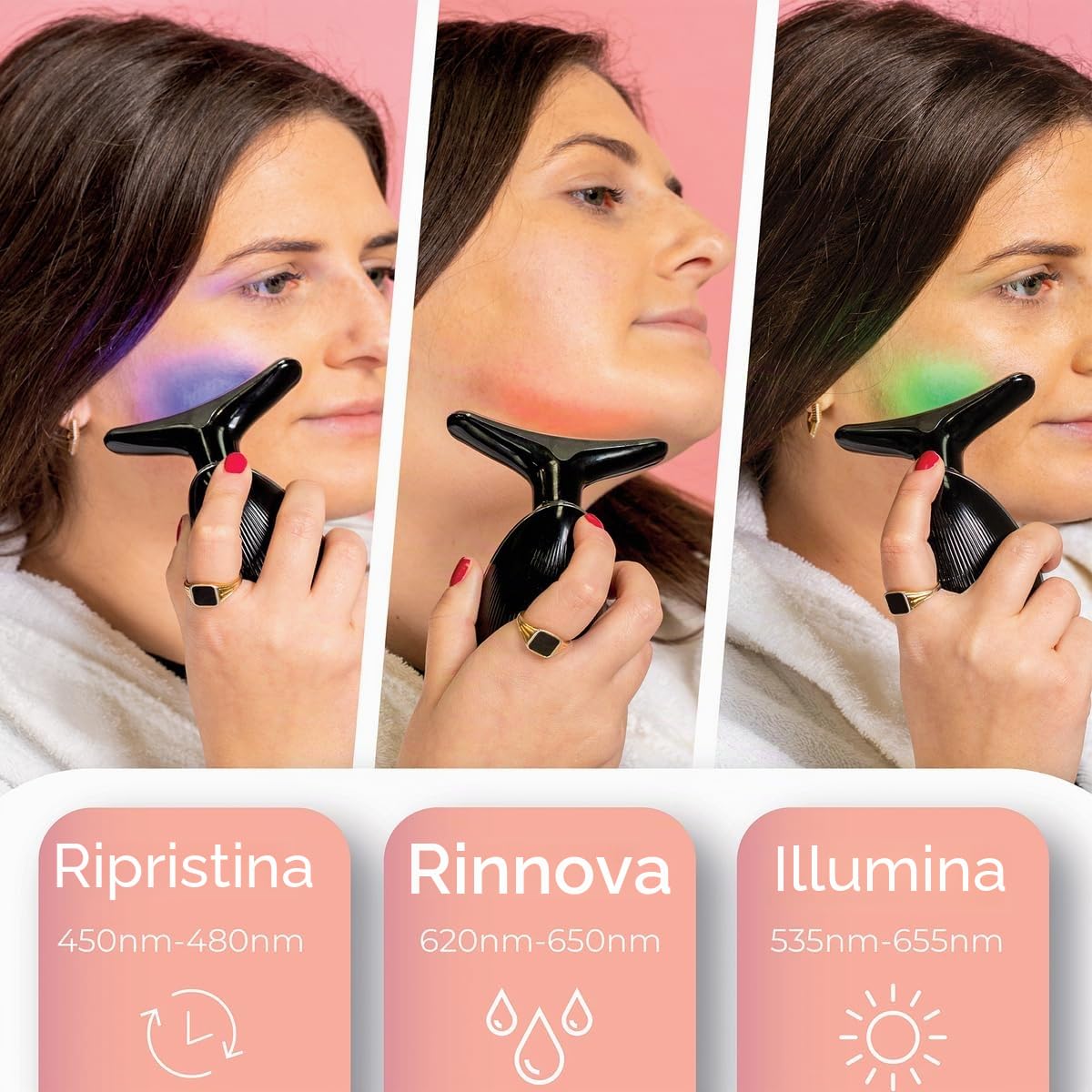STYLPRO Fabulous Firmer Massaggiatore LED per viso e collo - Terapia della luce LED per il rafforzamento, il sollevamento, la riduzione delle rughe e il rassodamento della pelle