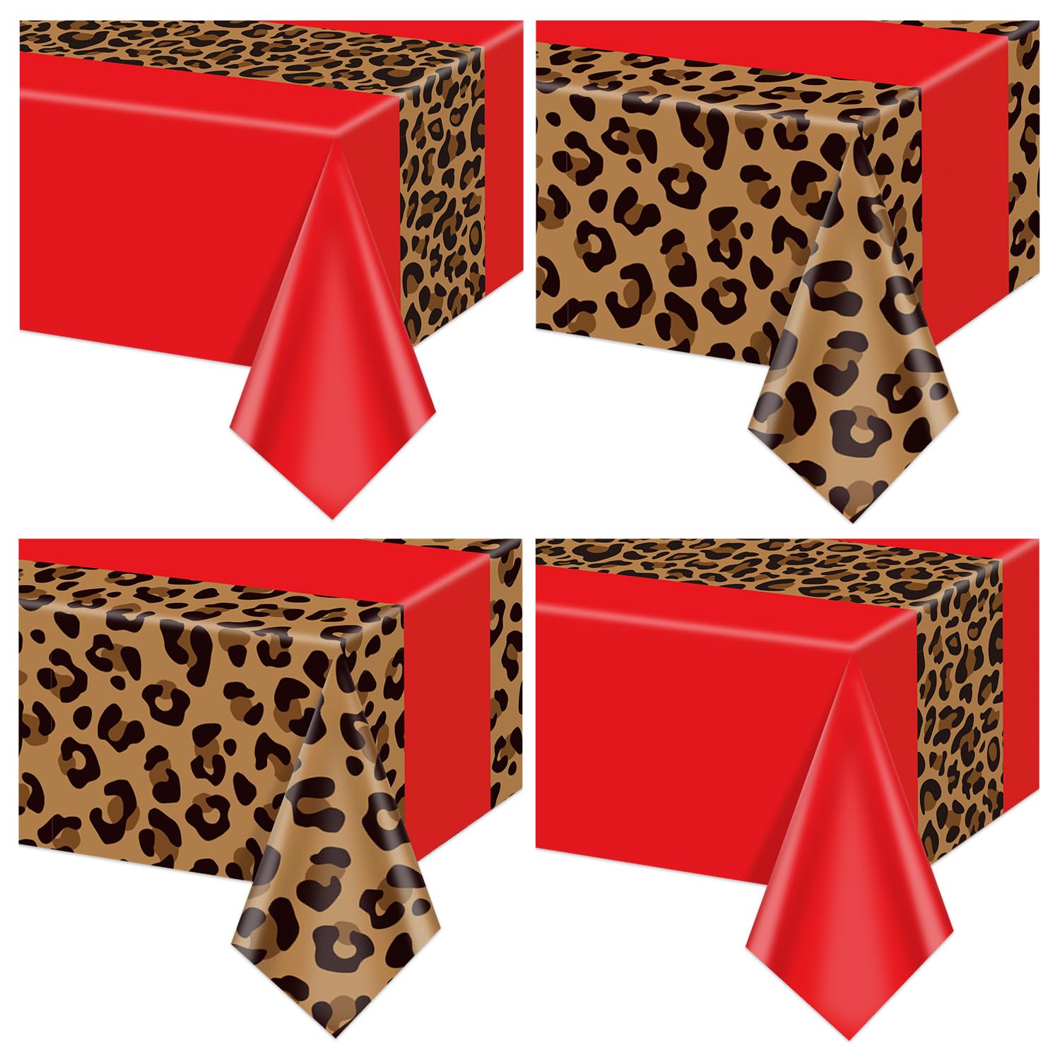 AJINXIN 4 Pack Leopard Print Tablecloths, Safari Animal Cheetah Print Table Cloth red Cheetah Tablecloths for Birthday Parties Girls’ Night Bachelorette Events and Fashion Themed Decor, 130 x 220 cm