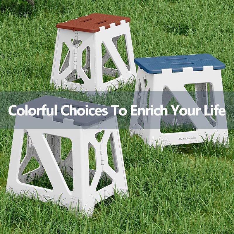 Miniatura 6 de BLACKSPACE Taburete plegable de 16 pulgadas para niños o adultos, capacidad de 300 libras, antideslizante, compacto, de plástico, plegable, con asa,