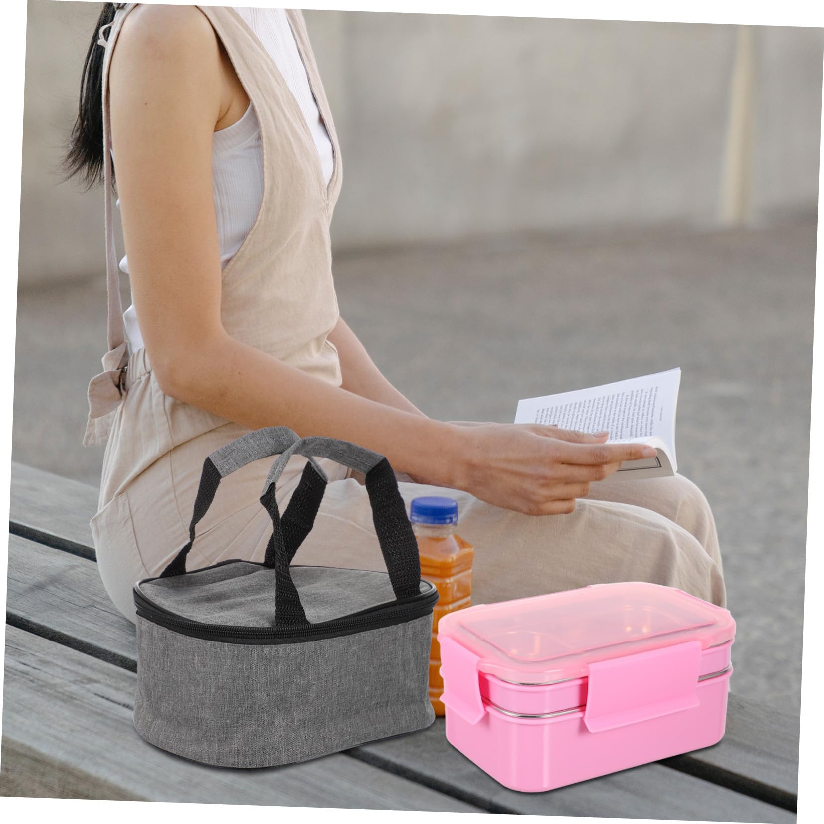 Hohopeti Caja de Almuerzo Isotérmica de Acero Inoxidable Doble con Compartimentos Divididos Kit Portátil para Oficina y Estudiantes Incluye Cubiertos y Bolsa Rosa Cierre Hermético
