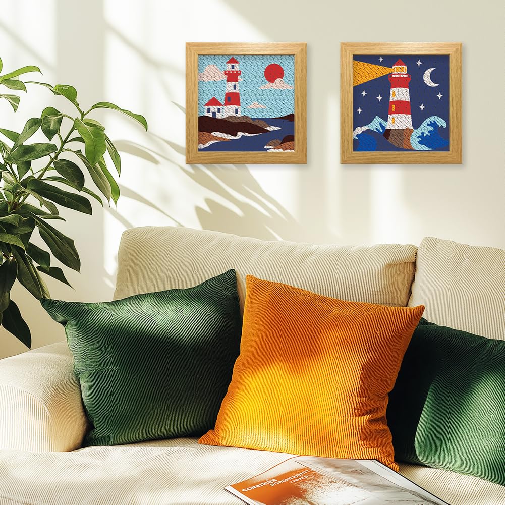 INFUNLY 2PCS Sea Lighthouse Punch Needle Embroidery Kit for Beginners Beacon DIY Punch Needle Starter Kit Lighthouse Handcraft Hooking Set including Printed Pattern Instruction for Festival Gift Home Decor - Image 4