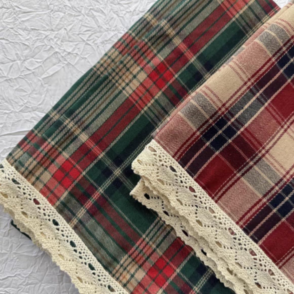 Karomuste - Tendina da cucina con bordo in pizzo, stile rustico, con passante per bastone, 1 pezzo, verde, altezza x larghezza 70 x 140 cm