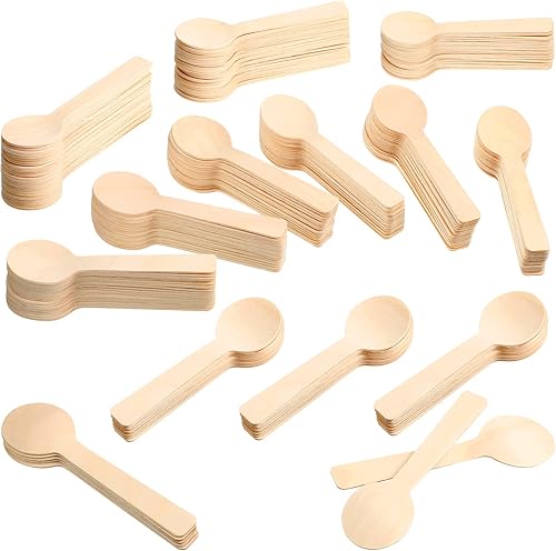 Paquete de 1000 mini cucharas de madera de 4 pulgadas pequeñas para postres desechables de madera para helado para suministros de fiesta, madera de