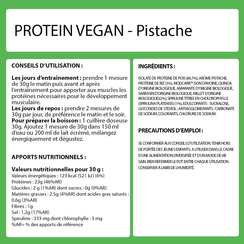 PROTEINES VEGAN TRI-SOURCE - Protéines Végétales Vegan Savoureuses Pour le Développement Musculaire - Riz Spiruline Pois - Assimilable Rapidement - 1,5kg - Saveur Pistache - Eric Favre