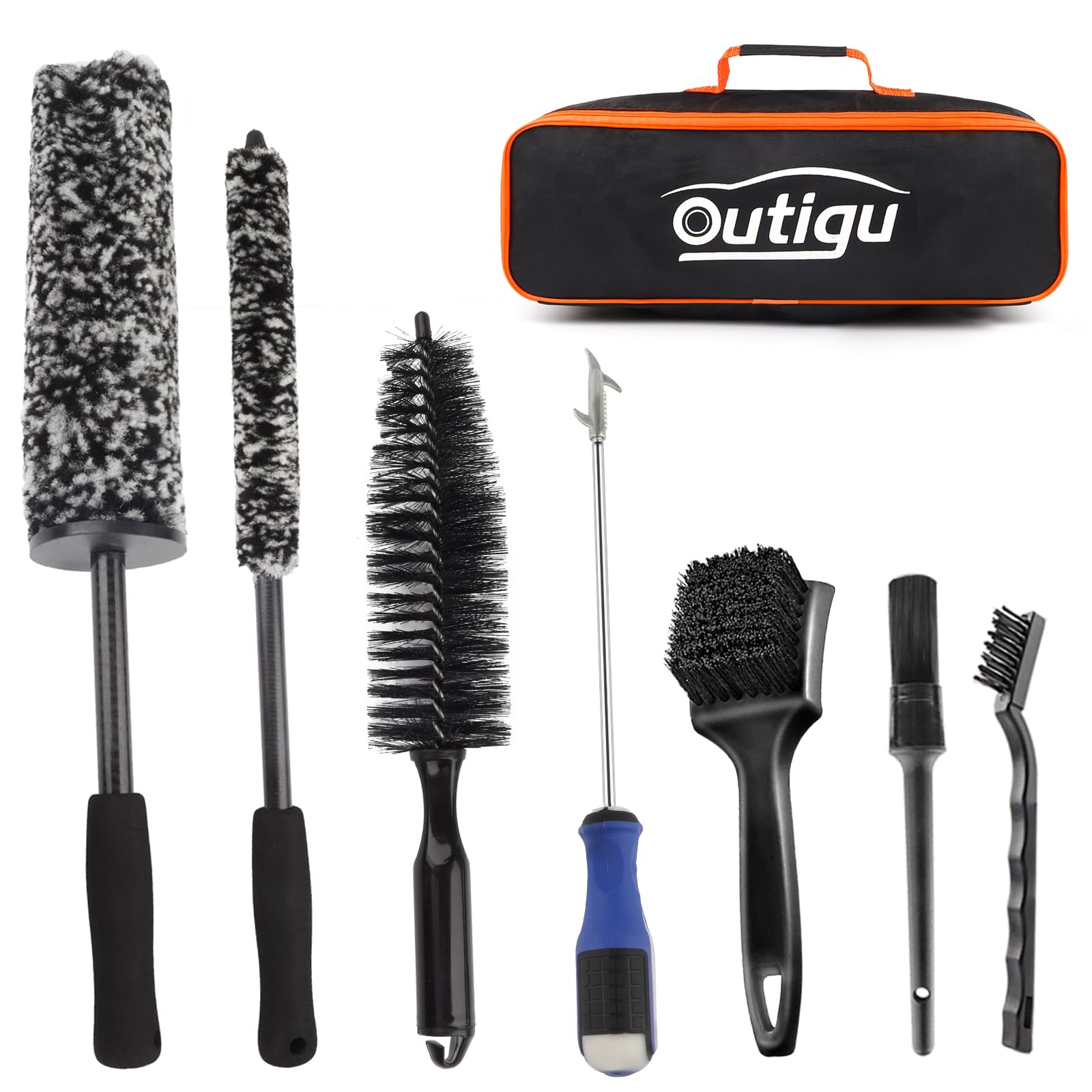 Car Wheel Brush Kit - 7PCS Wheel Cleaning Tool, Different Sizes Microfiber Bendable Wheel Brush Kit for Soft, Scratch-Free Cleaning of Tires, Rims, Fenders, Exhaust Tips