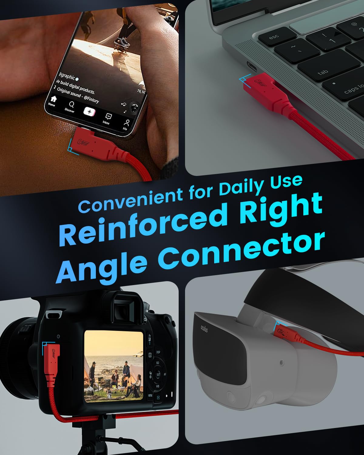 GeoHN.G USB C Tethering Cable 16.5FT, Right Angle USB4 Video Cable with PD 240W, 4K@60Hz 20Gbps Link Cord for Fast Transfer and Connection Between Camera and Computer-Sony/Canon/Nikon/MacBook - Image 6