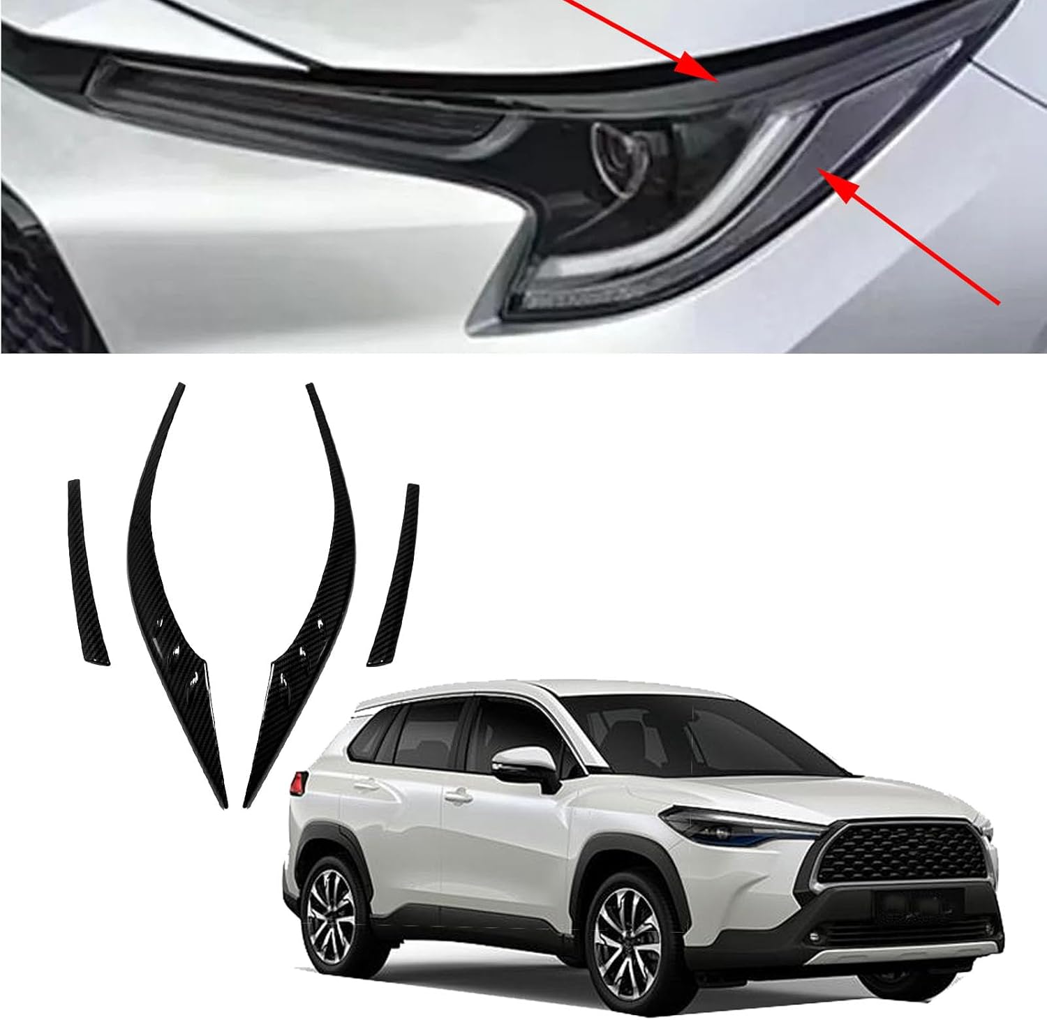 Car Headlight Eyebrow Covers,for Toyotya Corolla Cross 2020 2021 2022 2023 2024 2025 Accessories, 4PCS Set Easy Stick-On Installation, Providing a Long-Lasting, Like-New Appearance.