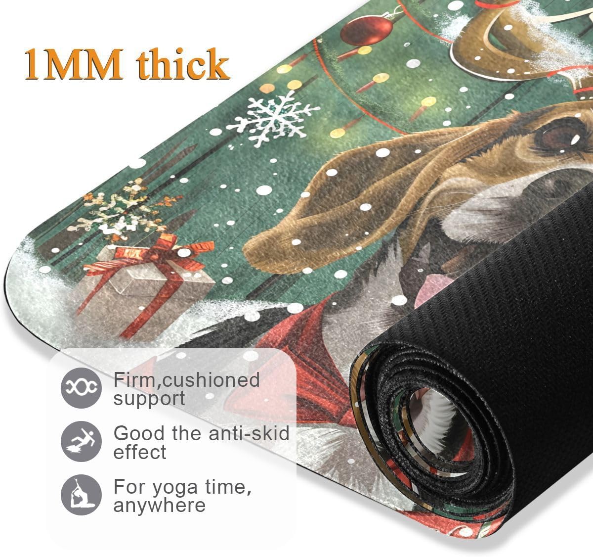 ALAZA Beagle Dog Reindeer Gift Yoga Mat Non Slip Fitness Exercise Mat, Workout Mat for Yoga, Pilates and Floor Exercises