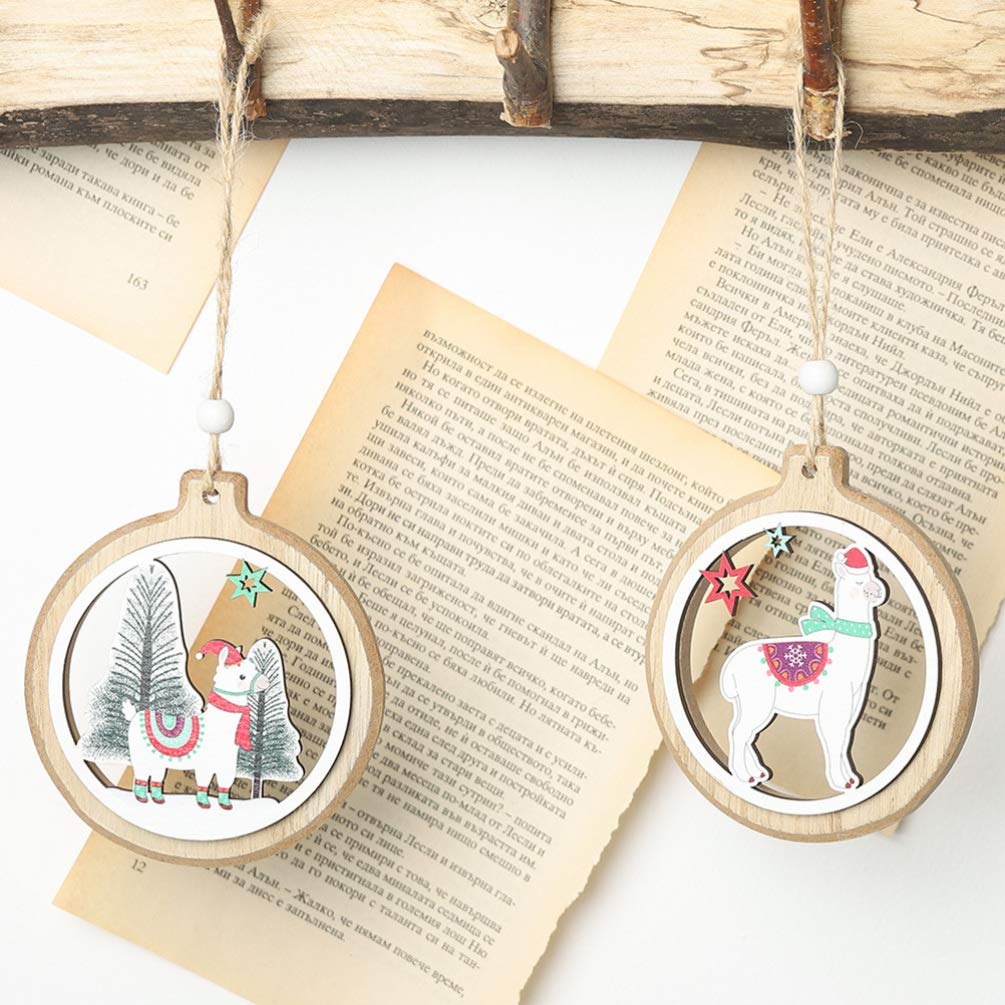 Amosfun 2pcs Wooden Christmas Ornaments Christmas Tree Decorations Decorations Christmas Alpaca Wood Slices Hanging - Image 2