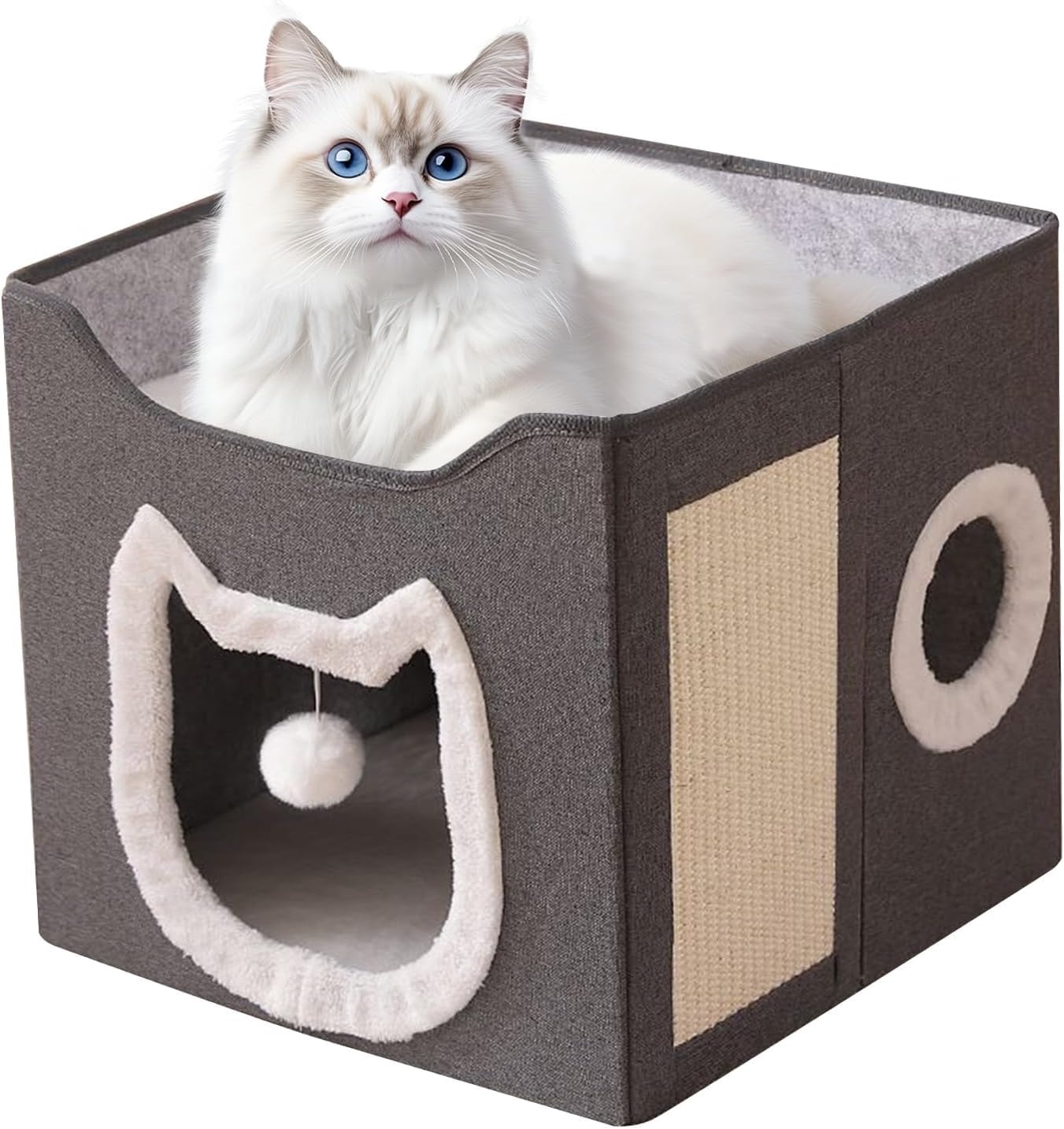 折りたたみペットハウス 家具 | 2段大型かくれ家ベッド シェルター ケネル スクラッチパッド付き ボール付き 猫 犬 屋内 家 冬