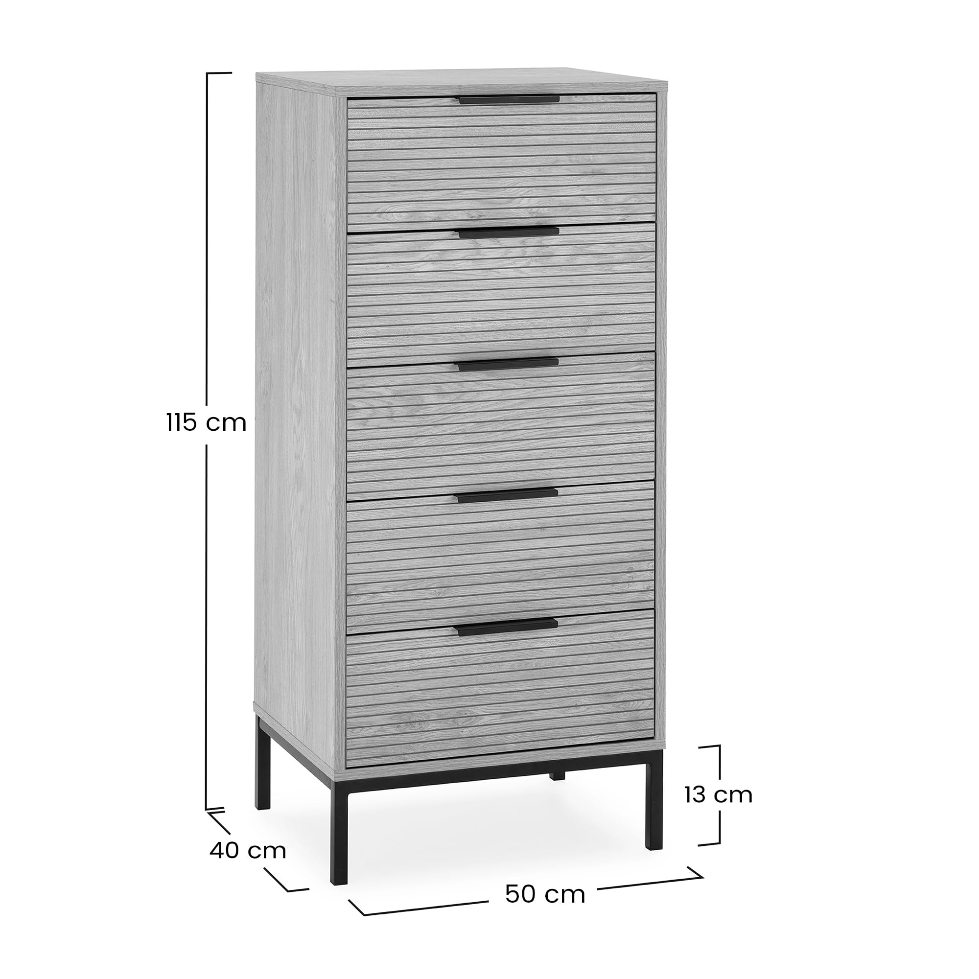 HOMN LIVING Cómoda Alta Mónica 5 cajones Color Madera, 50 cm (Ancho) 40 cm (Profundo) 115 cm (Altura)
