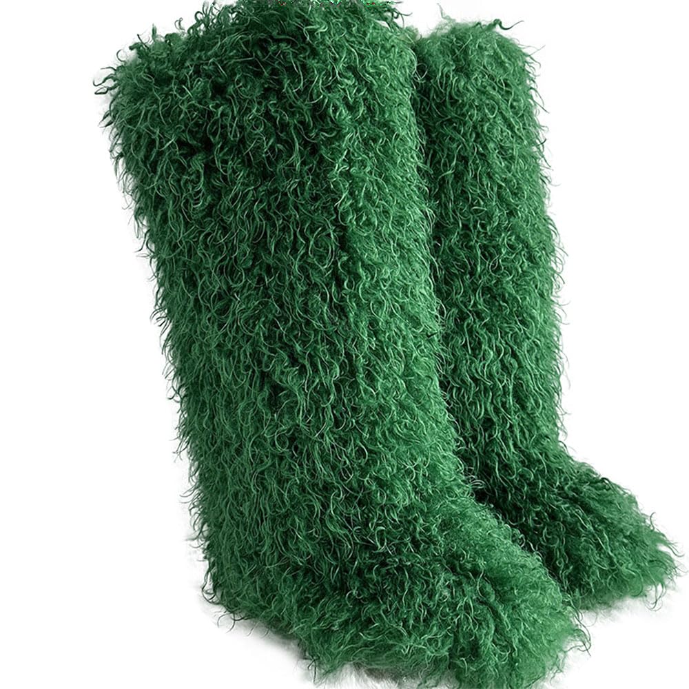 Womens Furry Fluffy Faux Fur Boot Comfortable Winter Warm Outdoor Indoor Over the Knee Snow Boots
