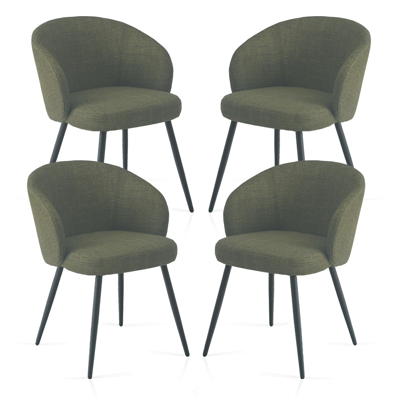 Weegstok Set of 4 Chunky Weave Fabric Upholstered Dining Chairs with Arms and Metal Legs for Dining Room, Kitchen, Living Room, Home Office (4, Green)