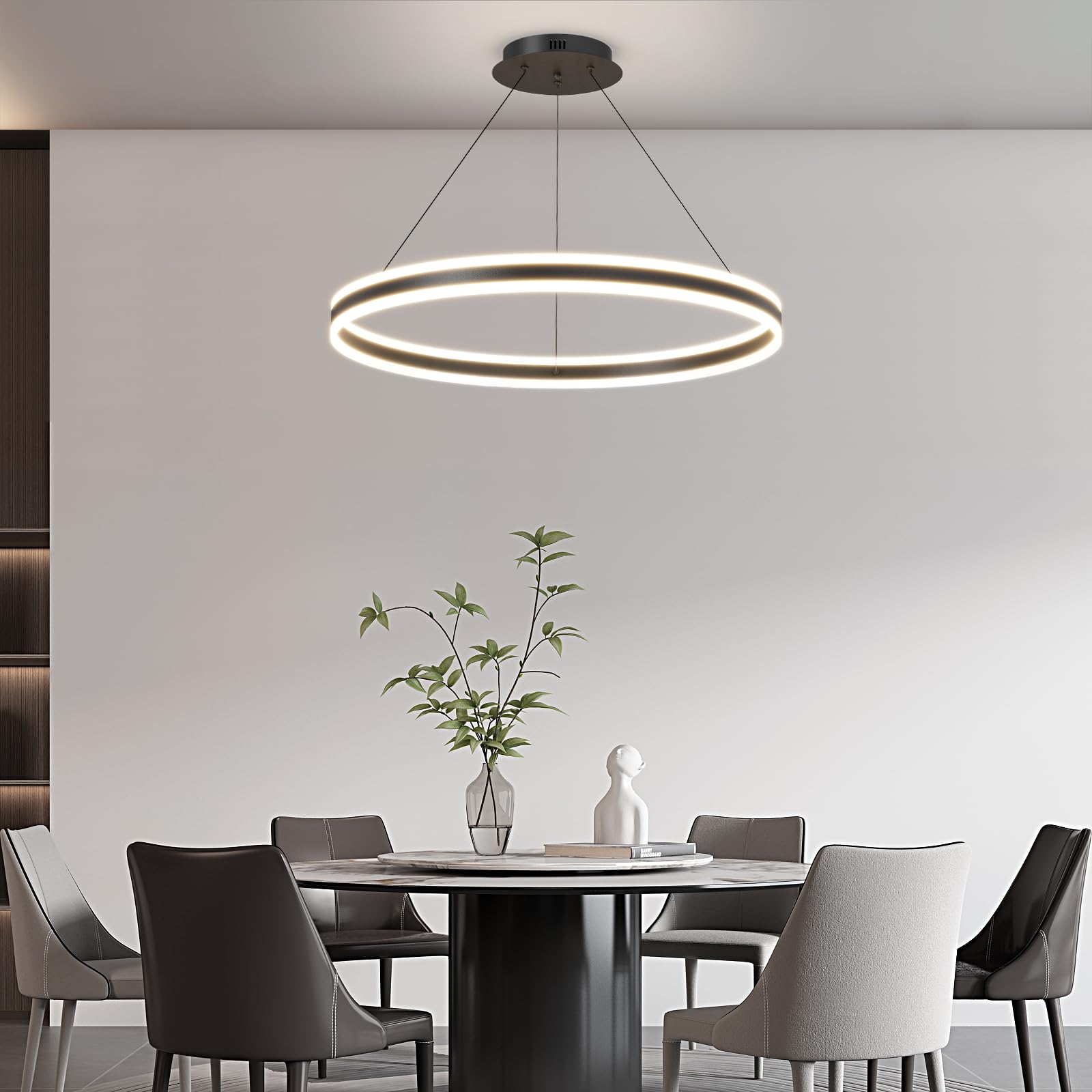 Mikeru Modern Round Pendant Light, 50cm Dimmable 3000k/4500k/6000k Dining Room Pendant Light with Memory Function Height Adjustable 1.5M Kitchen Island Light for Office, Cafe, Bedroom — image 1