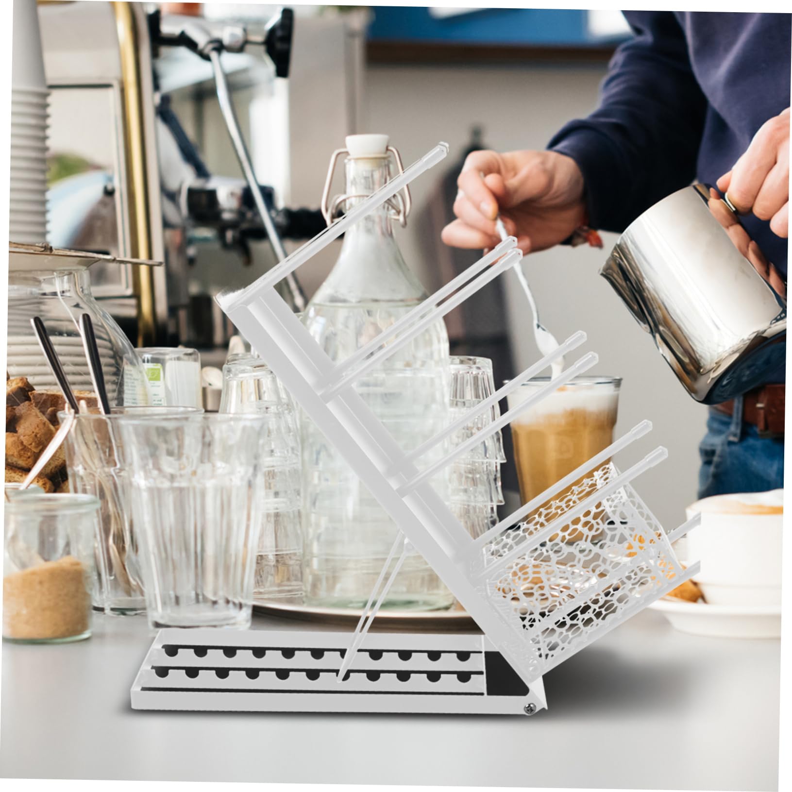 Portabicchieri Caffe Metallo Scomparti Distributore Tazze Usa Getta Coperchi Caffè Cannuccia Organizer Bar Cialde Cestino Utensili