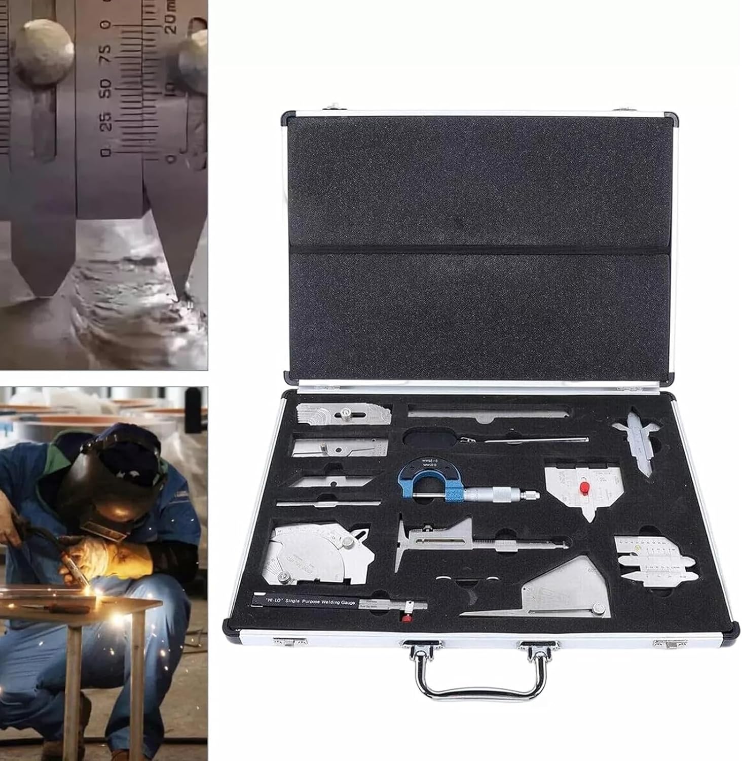 13pcs Welding Gauge Tool Inspection Kit, Stainless Steel Welding Measure Gauge Combine Kit, with Easy Carry Suitcase, Weld Seam Inspection Ruler Combination, for Weld Seam Inspection