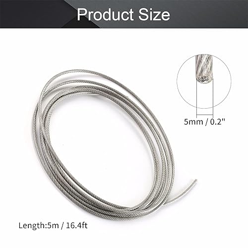 Miniatura 2 de Othmro Cuerda de alambre de acero inoxidable 304 de 16.4 pies, cable de alambre de metal flexible de 0.2 pulgadas de diámetro para barandilla,