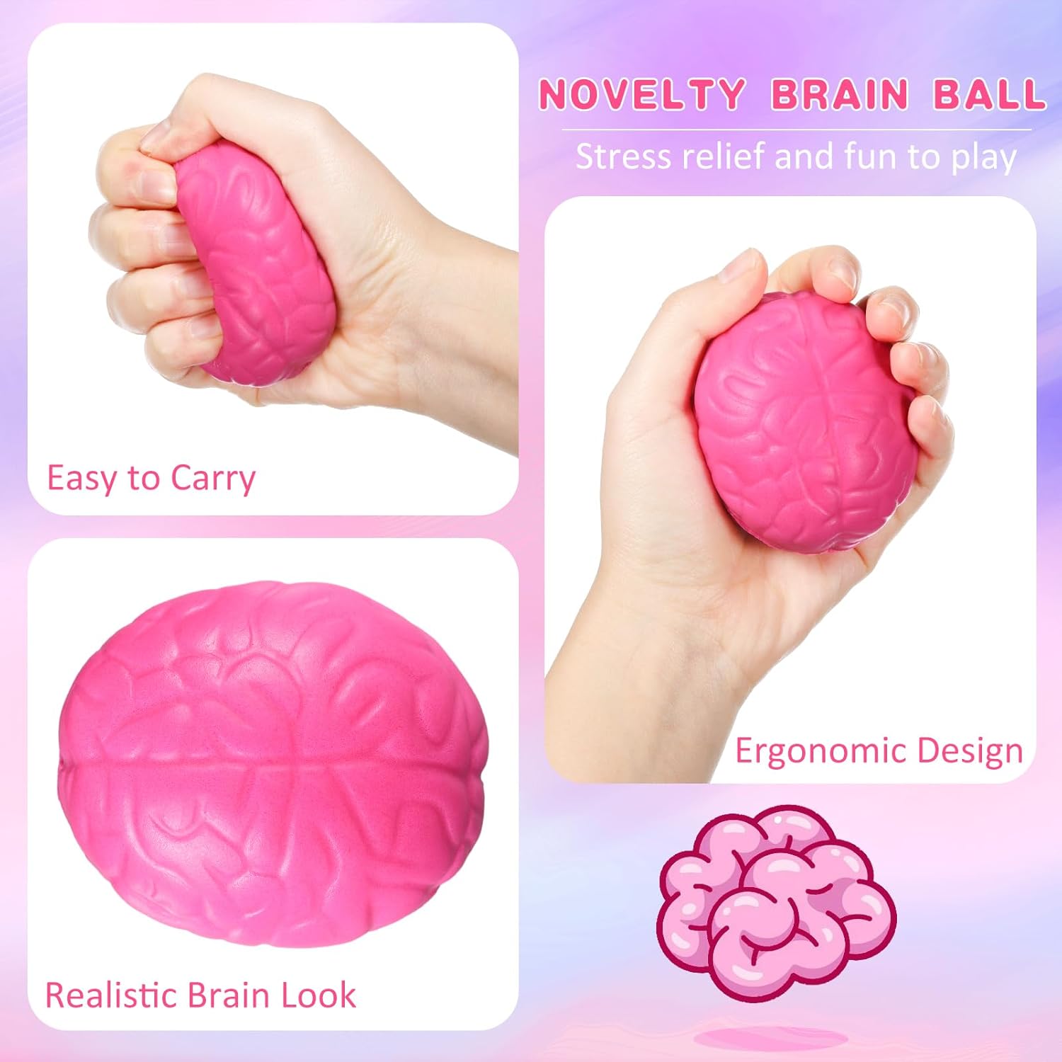 Jenaai Brain Stress Ball Halloween Squeeze 2.76 Inch PU Hand Muscle Exercise Pressure Ball Funny Stress Relief for Adults Improving Grip Strength Release Pressure(Colorful)