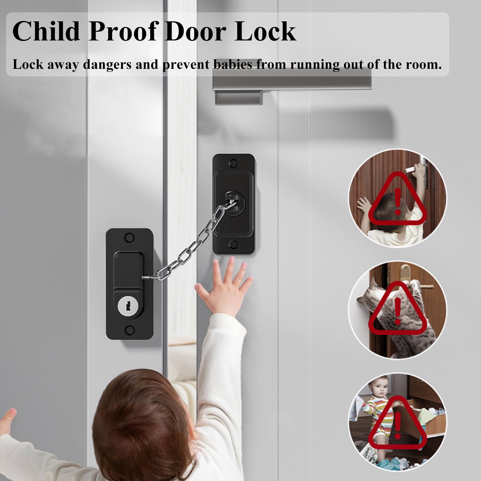 Cerradura de puerta a prueba de niños (paquete de 2), cerradura pesada para refrigerador, cerraduras de gabinete, cerraduras de ventana y cerraduras infantiles para armarios, fuerte adhesivo