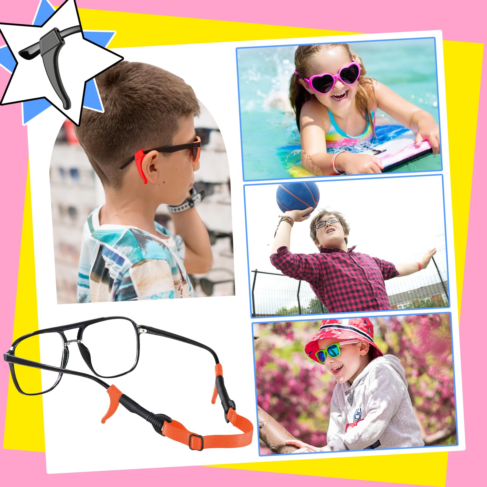 SMARTTOP Correa ajustable para gafas, paquete de 6 correas sin cola, retenedor de gafas deportivo, unisex, soporte para gafas de sol