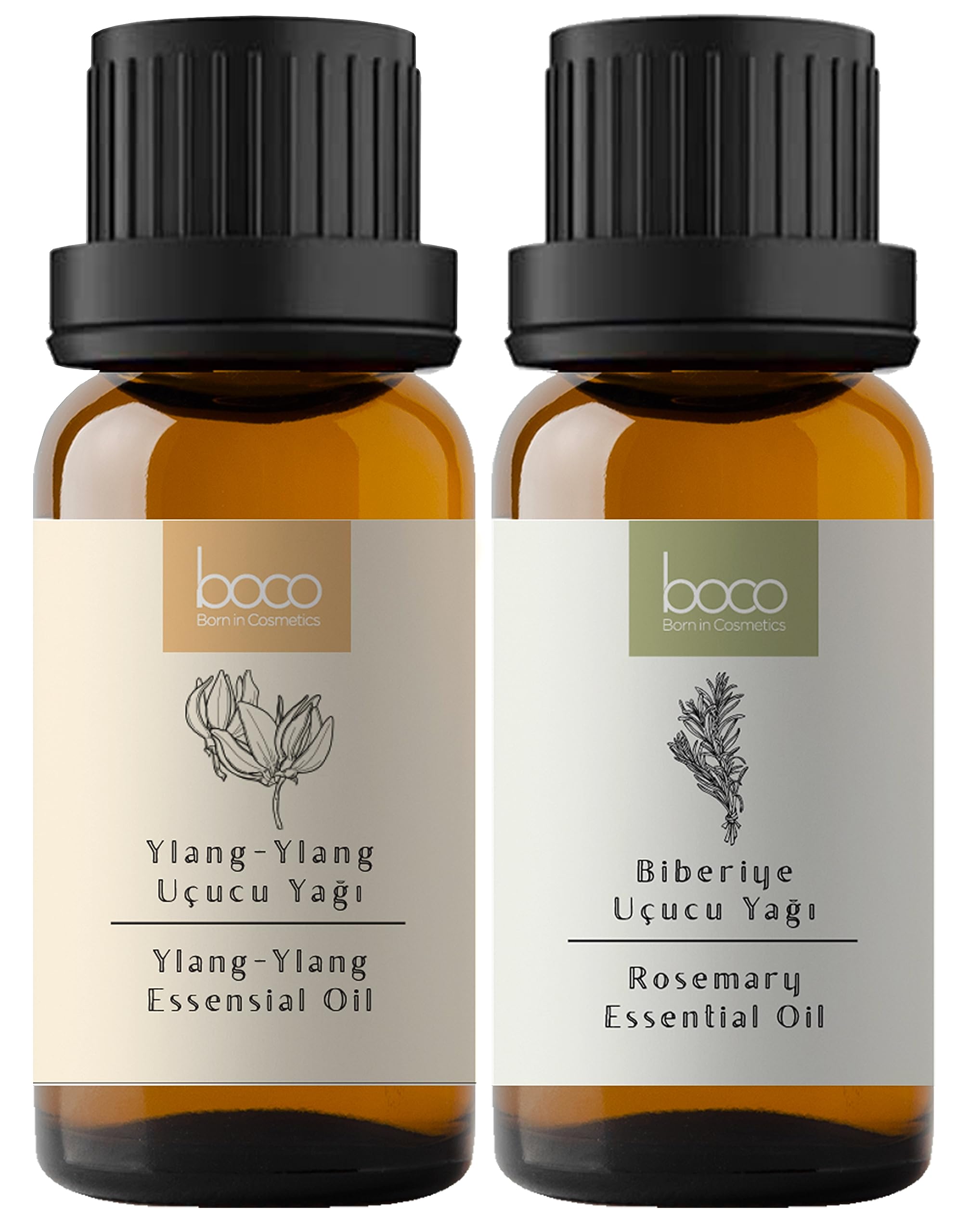Boco Born In Cosmetics 2'li Avantajlı Paket Saç Bakımı, Hızlı Uzayan Parlak Saçlar için Ylang-Ylang ve Biberiye Saf Aromaterapi Uçucu Yağı/20 ml