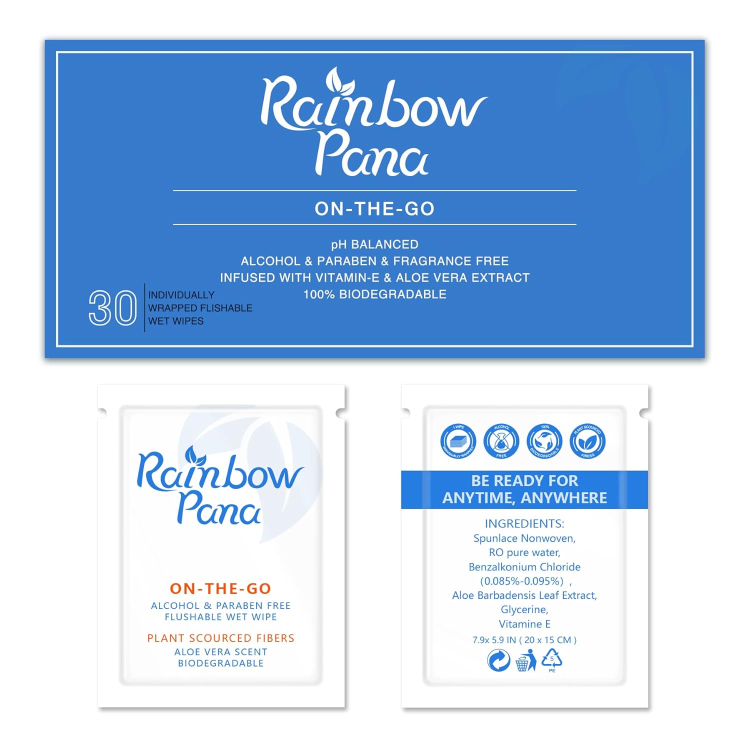 30 Count Flushable Wet Wipes Individually Wrapped