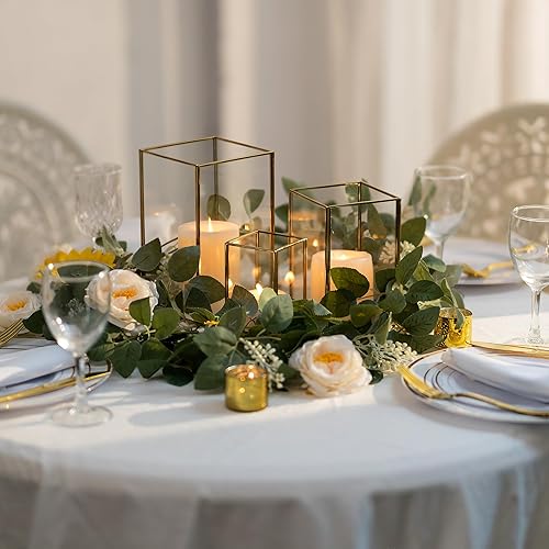 Miniatura 5 de Staymoment Juego de 6 portavelas de huracán, farol de interior decorativo con marco de metal para decoración del hogar de granja, Navidad, boda,