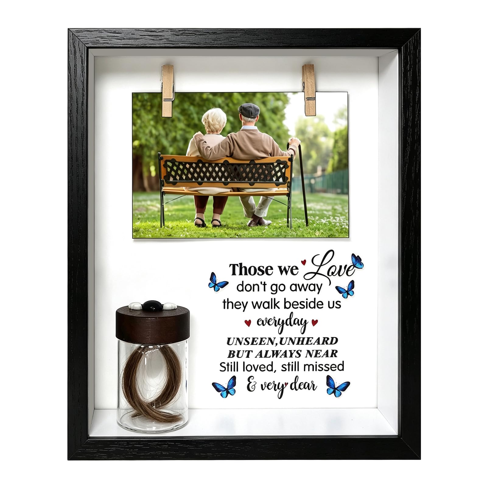 Liannan Black Personalization Memorial Photo Frame With Glass Keepsake Jar，Perfect For Preserving Loved One’s Hair & Memories，Sympathy Bereavement Gift - Holds 4X6 Inch Pictures (Black)